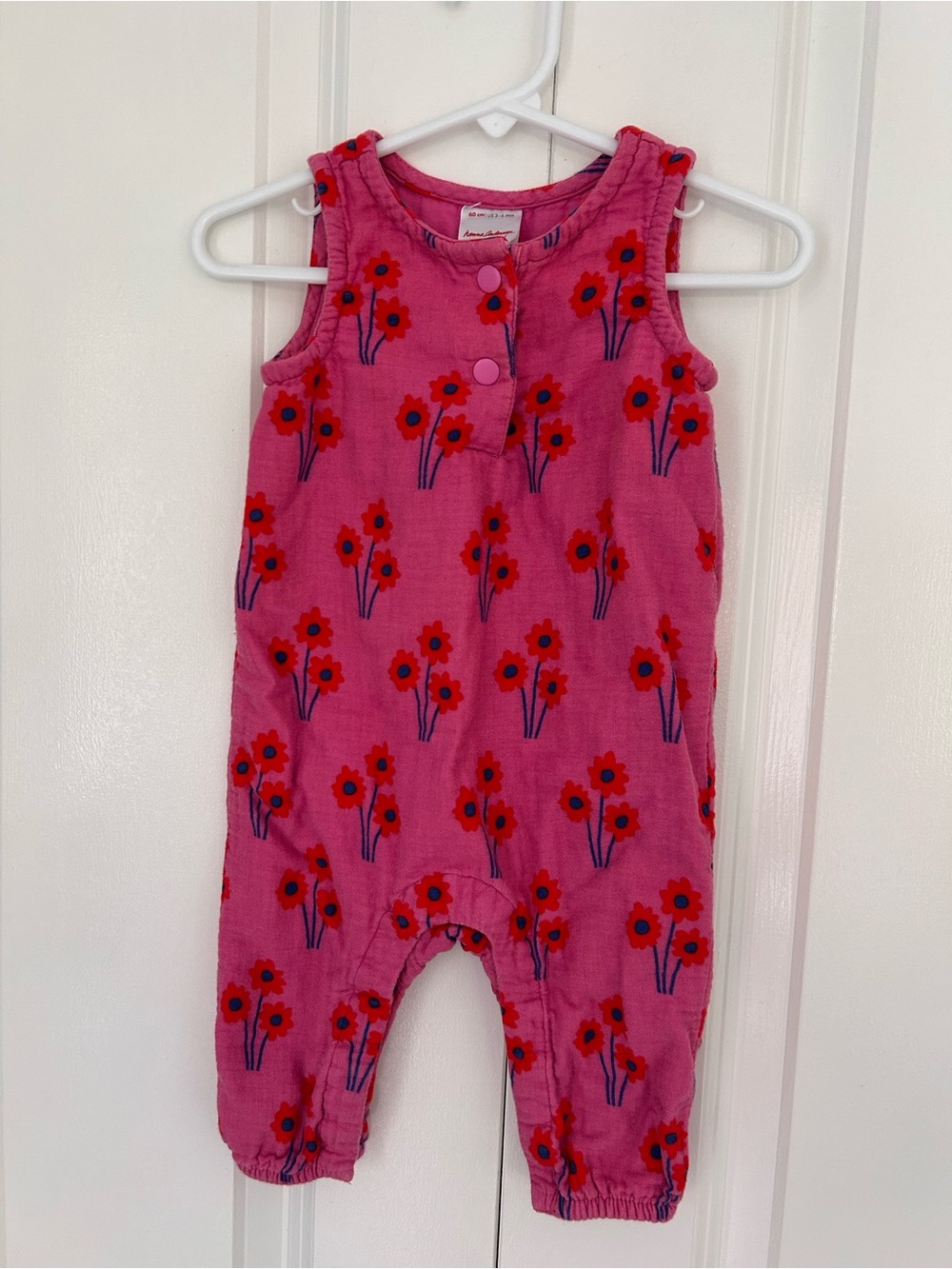 Hanna Andersson baby girl Cotton muslin romper 3-6 month pink posies print
